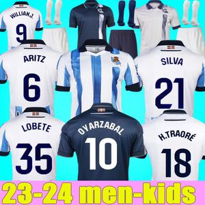 2023 2024 Real Sociedad Soccer Jerseys 23 24 OYARZABAL X PRIETO PORTU DAVID SILVA PRENDRE Carlos Fernandez camiseta de futbol Hommes Kit enfants Équipement Maillot de football