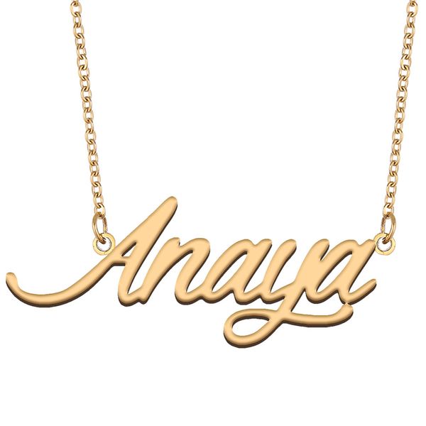 Collar con nombre de Anaya, colgante con placa de identificación personalizada en oro para mujeres, niñas, regalo de cumpleaños, joyería para mejores amigos, acero inoxidable chapado en oro de 18 quilates