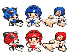 Taekwondo Baby Shoe Charms PVC Blue en Red DeAigner Shoes Sandals Accessoires voor Jibz Kids Party Gifts F07Al2260791