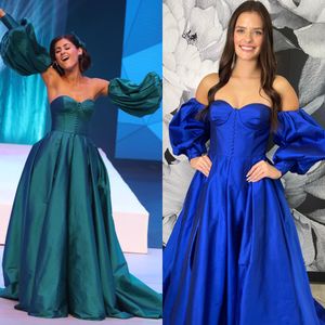 Taffeta Robe de bal de bal A-line Sleeurs de Gigot Puffy Gigot Pageant Hiver Cocktail Forme Film Party Piste Black-Tie Gala Oscar Hoco Celebrity Robe Emerald Royal