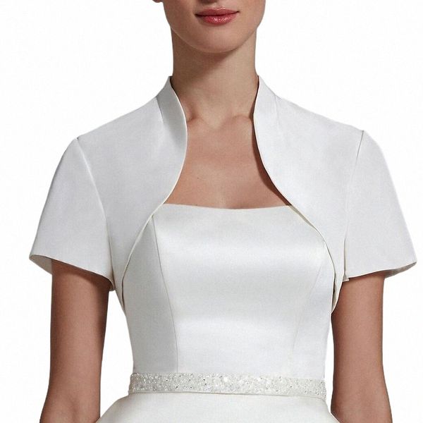 Veste de mariage en taffetas mante à manches courtes Bridal Bolero Prom Party Wrap Châlier Extérieur 23o4 #