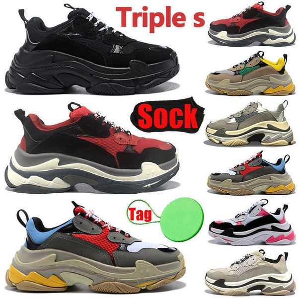 Tag Hauteur Augmentant Chaussures avec Chaussette Triple S Hommes Femmes Designer Casual Chaussures Plate-Forme Baskets Noir Blanc Gris Rouge Bleu Vert Jaune Hommes Baskets Chaussures De Sport