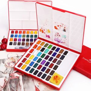 Étiquettes 24/36/48 couleurs ensemble de peinture à l'eau solide avec pinceau pigment aquarelle portable pour enfants cadeaux peinture fournitures d'art