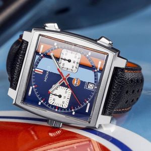 Original Monaco Gulf Calibre Reloj de lujo para hombre Edición especial Cronógrafo Relojes de diseño Reloj de hombre de alta calidad Montre Luxe Dhgate Nuevo