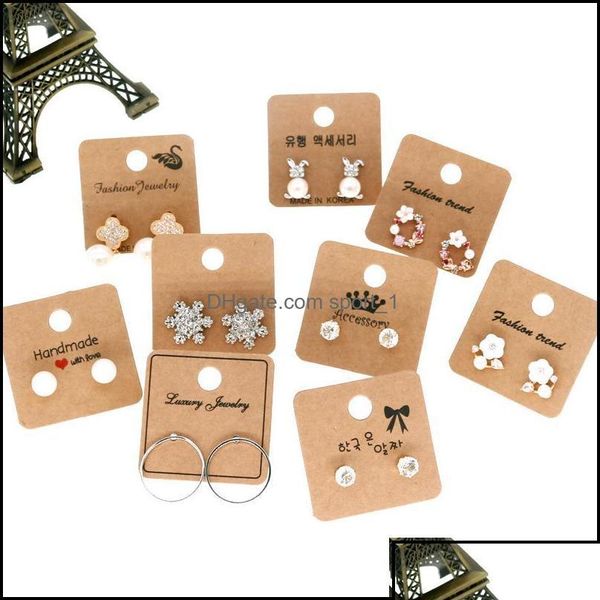 Tags Prix Carte Emballage Bijoux4X4Cm Papier Kraft Mti-Motif Boucle D'oreille Avec Tenir Boucles D'oreilles Suspendues Oreille Stud Bijoux Otiwo