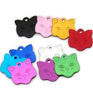Tags Groothandel 100stcs Cat Face Name Plate ID Tag Aluminium Aangepast Kitten Antilost voor Dog Tag Collar Pet Dog ID Tags gravure
