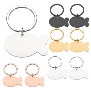 Tags En Gros 20pcs Dog Tag ID Poisson En Acier Inoxydable porte-clés Personnalisé Marche Personnalisé Chats Chaton Vierge Gravé Collier Pour Animaux De Compagnie