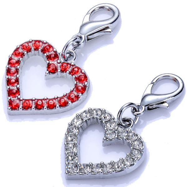 Étiquettes en gros collier de chien breloques strass bijoux pendentif étiquette accessoires collier pour animaux de compagnie breloques mixte rouge argent couleur