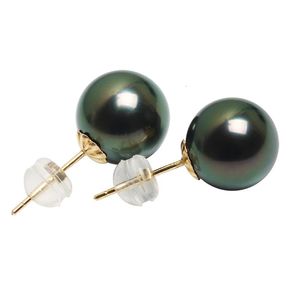 Pendientes de perlas negras de Tahitain para mujer, joyería grande de 1011mm, regalo de perno prisionero de oro de 18 quilates 240228