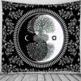 Tai Chi Mandala Arbre Tapis Tenture Murale Décor Soleil Lune Macramé Tapiz Psychédélique Tapis Dortoir Chambre Décoration De La Maison Couverture J220804