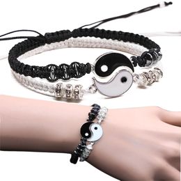 Bracelets de Couple Tai Chi Yin Yang, pendentif en alliage, chaîne tressée réglable, Bracelets d'amoureux assortis