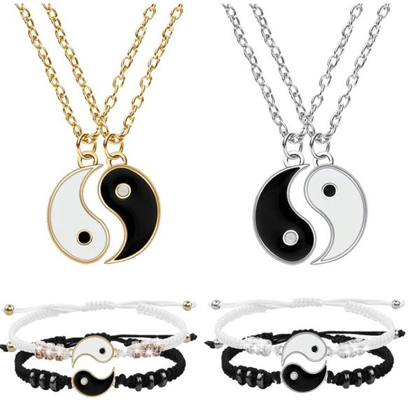 Tai Chi Yin Yang Couple Bracelets Alliage Pendentif Réglable Tresse Chaîne Bracelet Collier Correspondant Amant Bracelets Colliers Ensemble