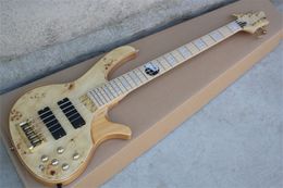 Tai Chi Ying Yang Fret Inlay 5 Strings Natuurlijke Hout Kleur Burl Spalted Maple Top Ash Body Elektrische Basgitaar Golden Hardware Maple Toets