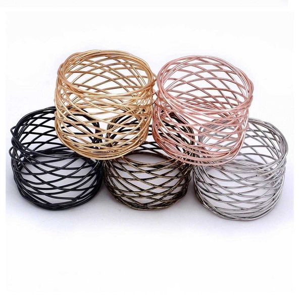 Tai Top 6pcs / Set Large Round Gold Serviette Anneaux Métal Croix Creux Sliver Porte-serviettes pour la décoration de table de fête de mariage 210706