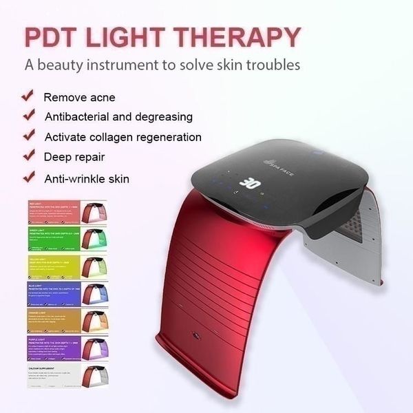 Taibo Face Skin Care Beauty Machine PDT 7 LED LED / 7 COOLLES LED pliable PDT Bio LED Photon Light Therapy Machine / Soins PDT DIEL DIMUNATION DES LED Dispositif de rajeunissement