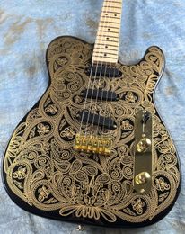 Guitarra eléctrica Tailai, accesorios negro y dorado, envío rápido incluido.