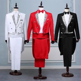 Tailcoat Pakken Men Vest Jacket Witte Tail Coat Chorus Tuxedo Floral Stage Costume Singer Performer Magician Host Outfits 240515