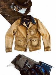 Sastre Brando American Vintage Tea-core gamuza de cuero de vaca Wed and Distred Western Classic chaqueta X899 #