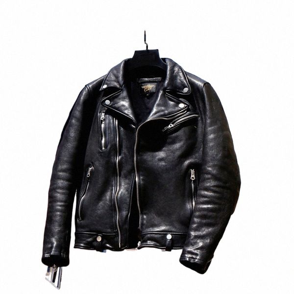 Sastre Brando J-35 Italiano Sin Recubrimiento Curtido Vegetal Mié Piel De Oveja Solapa Japonesa Biker Chaqueta De Cuero Vintage Tamaños Asiáticos 14QD #