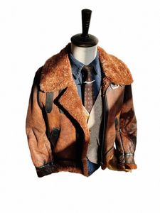 Tailleur Brando turc laine de mouton longueur 2 cm B3 marié et vieilli style militaire chaud coupe-vent aviateur veste S8mT #