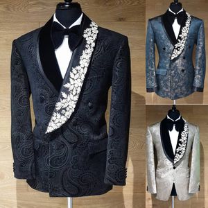 Costumes pour hommes à motif Floral sur mesure pour mariage marié Tuxedos Blazer manteau pantalon noir ajustement Costume de bal Homme 2 pièces