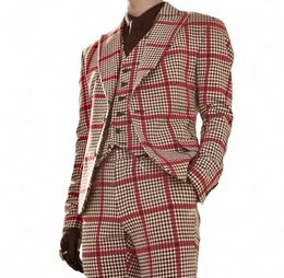 Maatwerk Kostuum Homme Plaid Pak Voor Man 3 Stuk Fiable Speciaal Ontworpen Strand Bruiloft Tuxedos Groomaman Mannelijke Pak z5O5 #