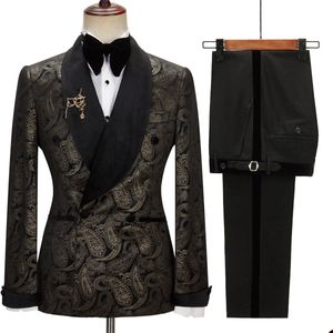 Elegant Floral Double-Breasted Men's Tuxedo - 2 Piece Wedding Groom Suit for Prom and Parties