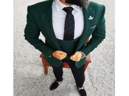 Tailor Made Bread Tuxedos 2022 Dark Green Men Blazer Three Pally Jacket Black Pants Vest Slim Fit Wedding Men Suits5818489