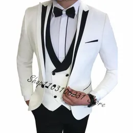 Maatwerk Bruidegom Tuxedos 3 Stuk Slim Fit Mannen Pakken Prom Wedding Party Casual Mannelijke Pakken Blazer Vest Broek trajes De Hombre 34nb #