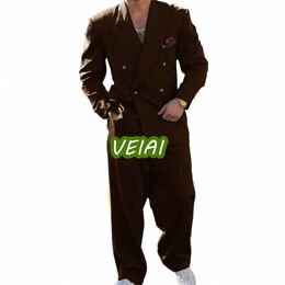 Costumes sur mesure pour hommes lâche jolie pochette double boutonnage revers décontracté Terno 2 pièces veste pantalon Hombres tissu J0eJ #