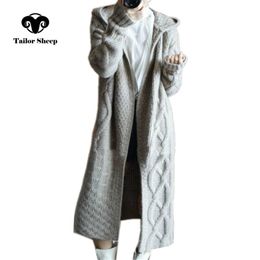 Taileur schapen herfst winter nieuwe capuchon jas vrouwen losse vest vrouwelijk lange kasjmier trui dik gebreide wollen vest lj201113