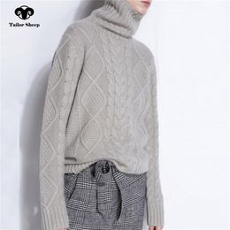 Pull à col roulé sur mesure pour femmes, pull en cachemire d'hiver, bas en laine tricotée, manches longues, épais, pull ample 201224