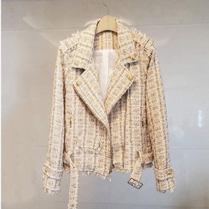 Sastrería hecha a medida de gama alta 2021 Otoño/Invierno Tweed motocicleta cremallera pequeña chaqueta con fragancia chaquetas de tendencia corta para mujer