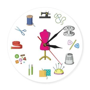 Tailor Shop Quilting and Sew Time Seamstress Reloj de pared moderno Personalizar la etiqueta Signo de costura Reloj de pared Personalizar con nombre T200103