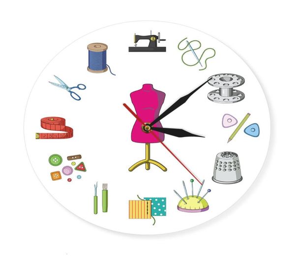 Sastre Shop Quilting and Sew Time Seamstress Reloj de pared moderno Personalizar la etiqueta Signo de costura Reloj de pared Personalizar con nombre CJ2840209