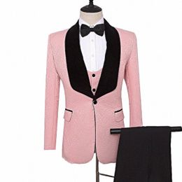 Costumes sur mesure Blazer imprimé Tuxedos de marié veste rose pour costume de marié costume de mariage sur mesure homme costume veste + pantalon + gilet r5tP #