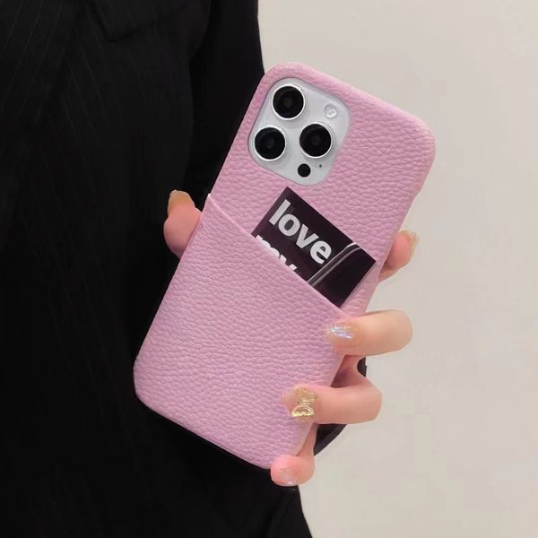 Fundas de teléfono de diseñadores a medida para iPhone 14 13 12 Funda trasera de cuero con letras de lujo para móvil con tarjetero Funda de bolsillo 818D