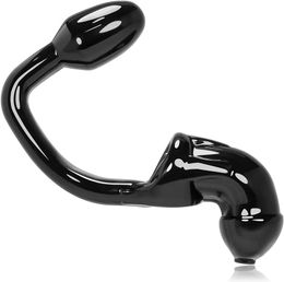 Cock-Lock de chasteté avec tuyau d'échappement et plug anal attaché, noir