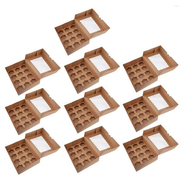 Tiens à emporter des conteneurs 10 PCS Cupcake Box Clear Window Muffins Muffins Boîtes Portable Mini Ouvrez le papier d'emballage des pâtisseries