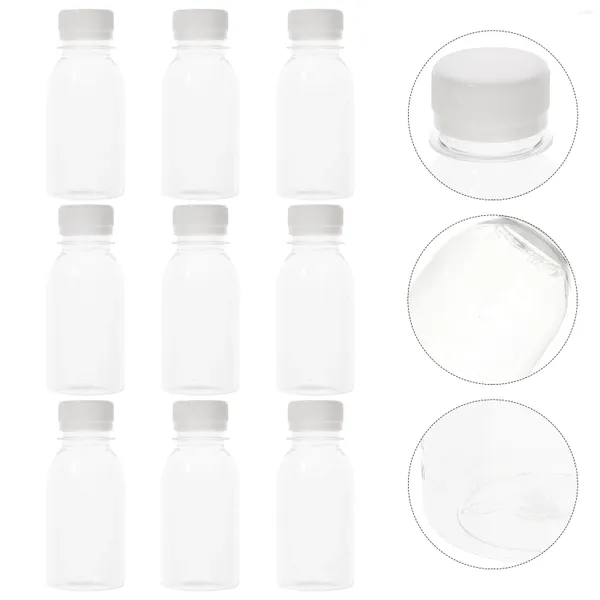 Saque los recipientes de 10 pcs botella de leche botellas de jugo transparente agua párpados vacíos reutilizables transporte de jarra portátiles alimentando plástico transparente