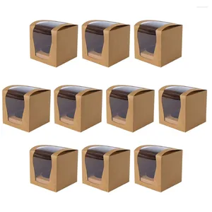 Conteneurs à emporter 10 pièces boîte à gâteaux Portable dessert transparent porte-cupcake unique papier Kraft