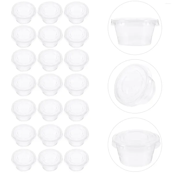 Contenedores para llevar, 100 Uds., tazas de postre de plástico transparente, recipiente para salsa para llevar, tapa, condimento desechable pequeño Morning Glory