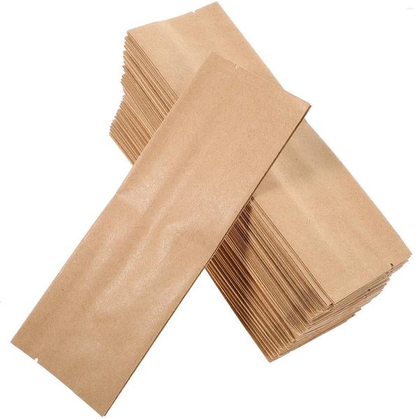 Saque los contenedores 100 piezas de bolsas de papel Kraft Almuerzo de comestibles Minorista de compras de aluminio Sellado de aluminio Empacaje para té Artesanía de frutas secas