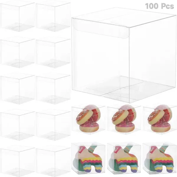 Sacan contenedores 100 piezas de caja de regalo de plástico Cajas de favor Caja de favor Cubo pequeño Trata de dulces Almacenadas de cupcakes Decoración de cumpleaños de boda