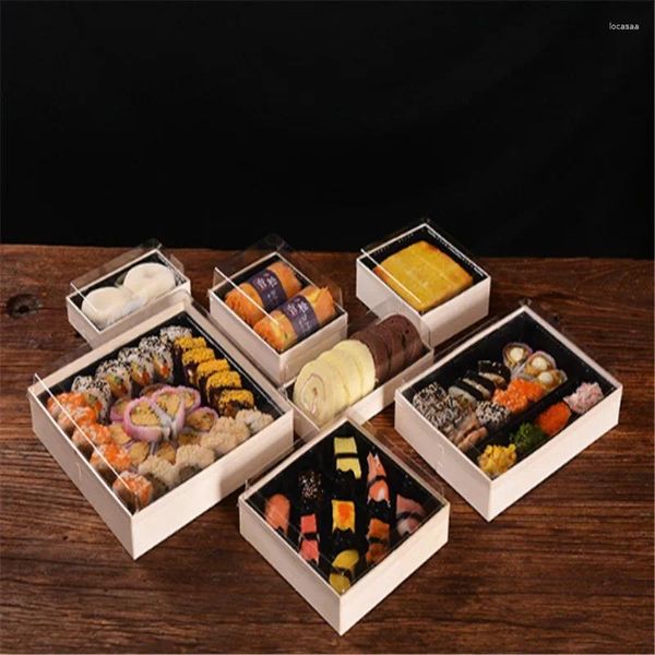 Saque contenedores 10pc de paquete de sushi comida desechable al por mayor comida rectangular japonesa de arroz fresco y rollo de verduras