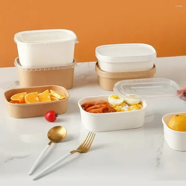 Contenedores para llevar, 10 Uds., fiambrera de Papel Kraft, ensalada, fruta, Pasta, embalaje, preparación de comida, comida desechable con tapas de PP