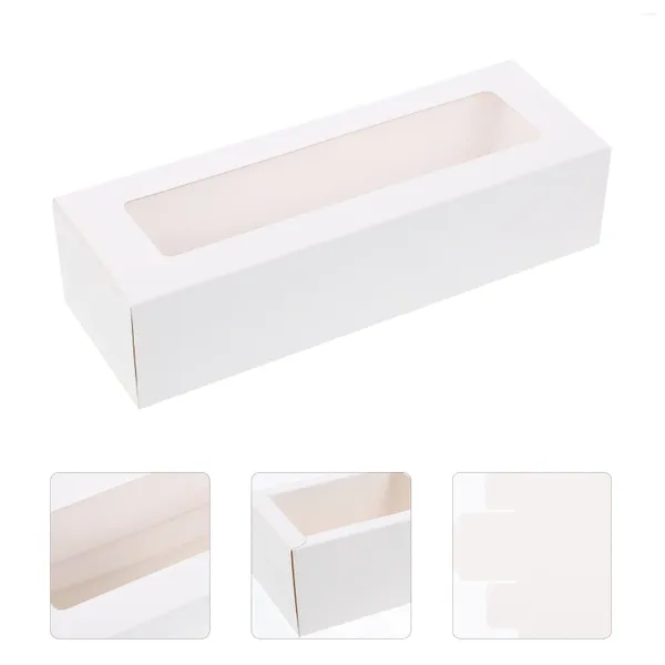 Contenedores para llevar, 10 Uds., cajas de macarrones de papel blanco con ventana transparente, embalaje de panadería, regalo para donut, pastel y galletas