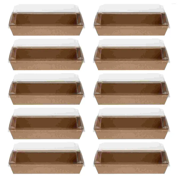 Contenedores para llevar, 10 Uds., cajas rectangulares de papel Kraft para envolver sándwiches, pasteles, pan, aperitivos, panadería, caja de embalaje con tapas transparentes para alimentos