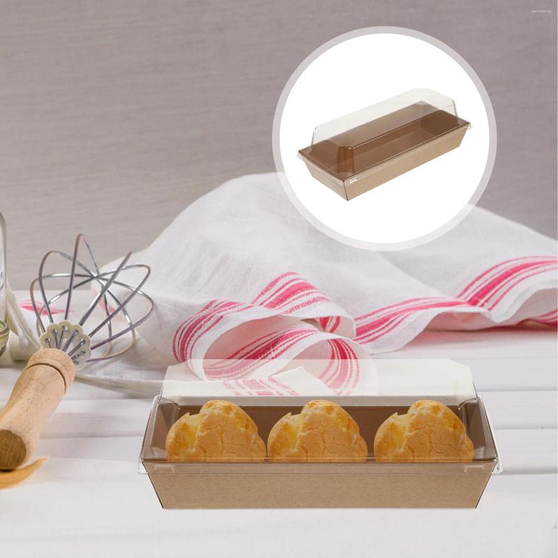 Retire recipientes 10pcs retangular kraft sanduíche caixas de embalagem bolo pão lanche padaria caixa de embalagem com tampas claras