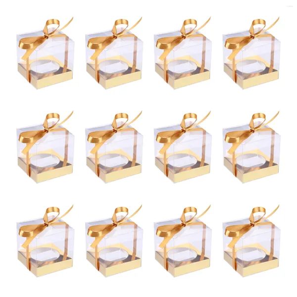 Conteneurs à emporter 12pcs Coffrets cadeaux transparents pour cupcakes Boîte de faveur de Noël Cube Bonbons avec ruban Vacances de Noël pour biscuits de mariage